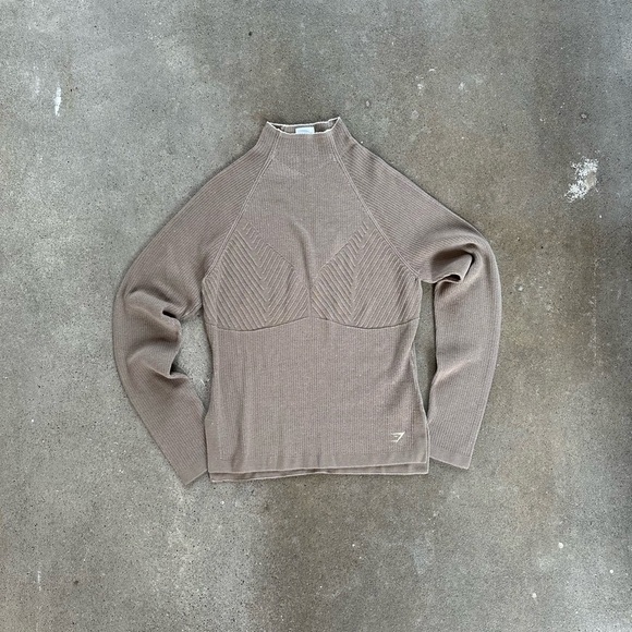 EUC gymshark pause knitwear long sleeve top cement brown/pebble grey size xl - Picture 7 of 14